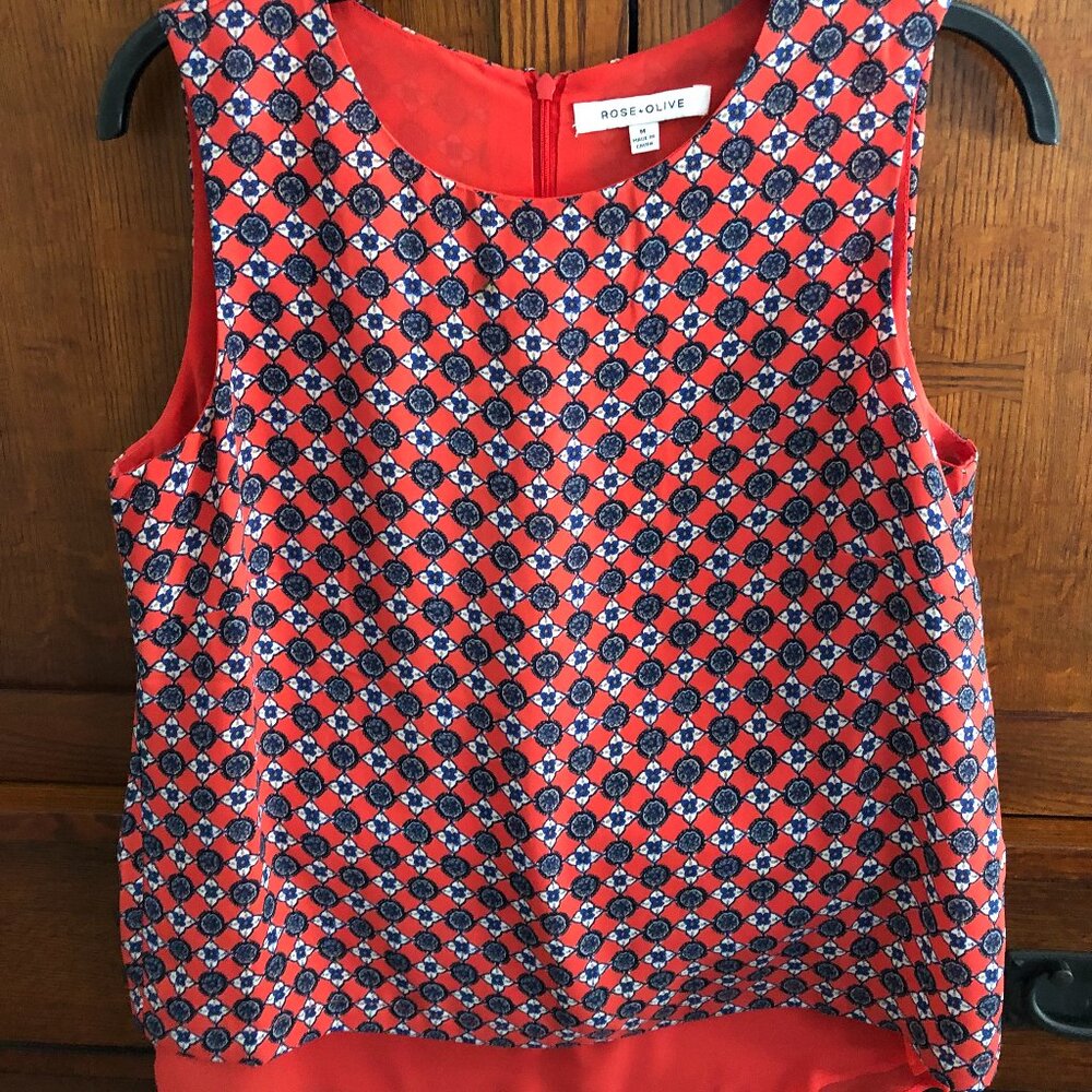 Rose + Olive Sleeveless Layered Look Blouse